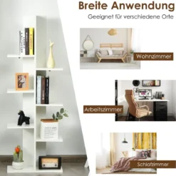 Bücherregal in Baumform mit 8 Ablagen Freistehendes Standregal Büroregal 50 x 20 x 141 cm