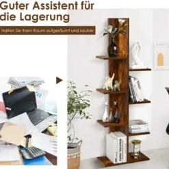 Bücherregal in Baumform mit 8 Ablagen Freistehendes Standregal Büroregal 50 x 20 x 141 cm