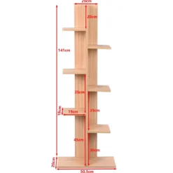 Bücherregal in Baumform mit 8 Ablagen Freistehendes Standregal Büroregal 50 x 20 x 141 cm