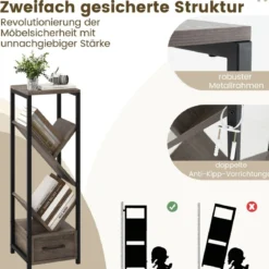 Bücherregal in Baumform mit Schublade & Metallrahmen 4 Ebenen Standregal Büroregal