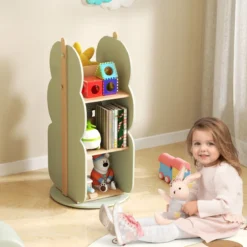 Bücherregal Kinder drehbares Kinderregal mit 3 Ebenen & 5 offene Fächern 30 x 30 x 90 cm Grün