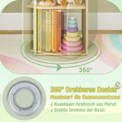 Bücherregal Kinder drehbares Kinderregal mit 3 Ebenen & 5 offene Fächern 30 x 30 x 90 cm Grün