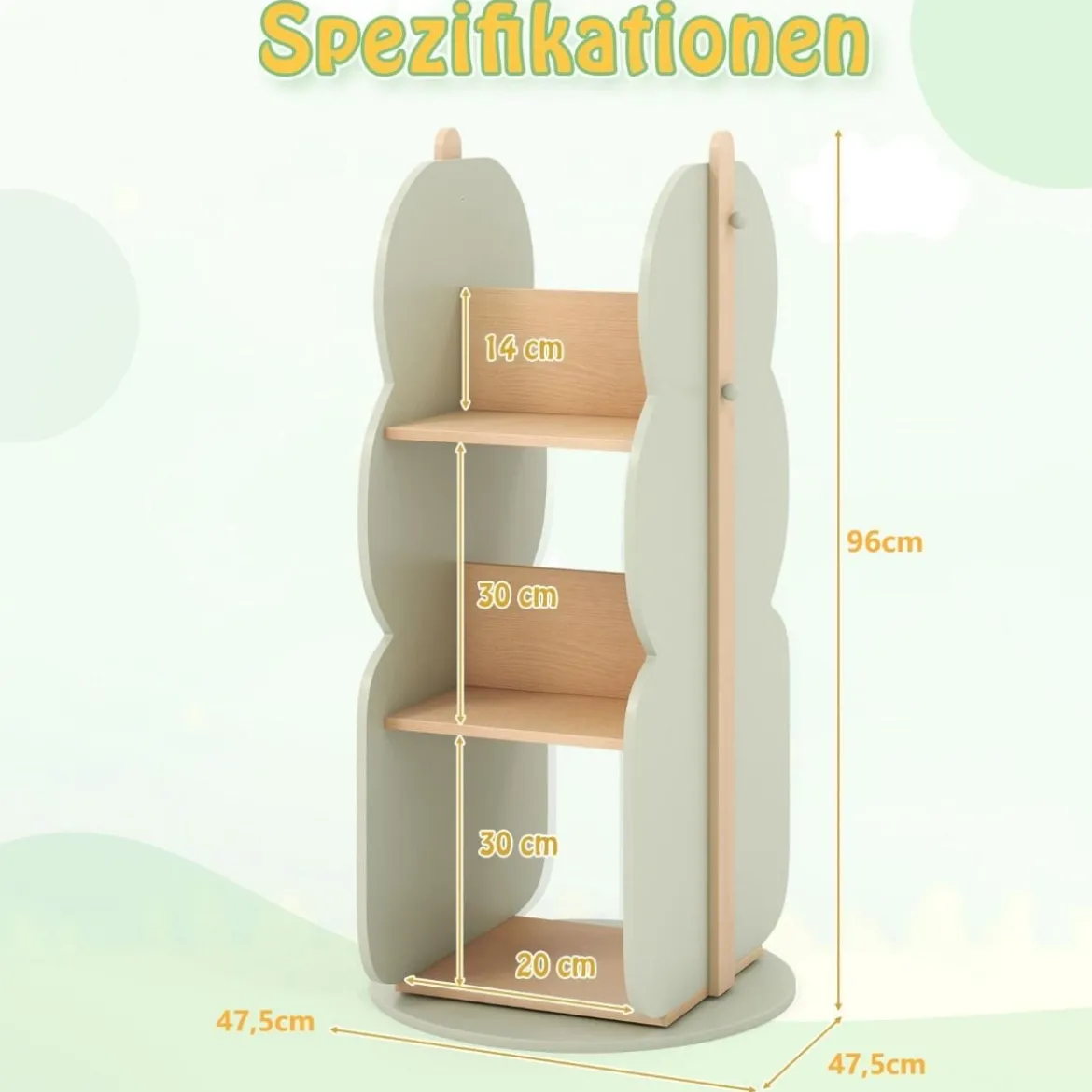 Bücherregal Kinder drehbares Kinderregal mit 3 Ebenen & 5 offene Fächern 30 x 30 x 90 cm Grün