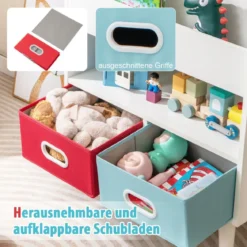 Bücherregal Kinder Kinderregal mit 3 Ablagen & offenem Fach & 2 Stoffschubladen Grau/Weiß