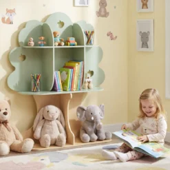 Bücherregal Kinder Kinderregal mit 8 Offenen Fächern Spielzeugregal in Baumform mit Apfelmotiv
