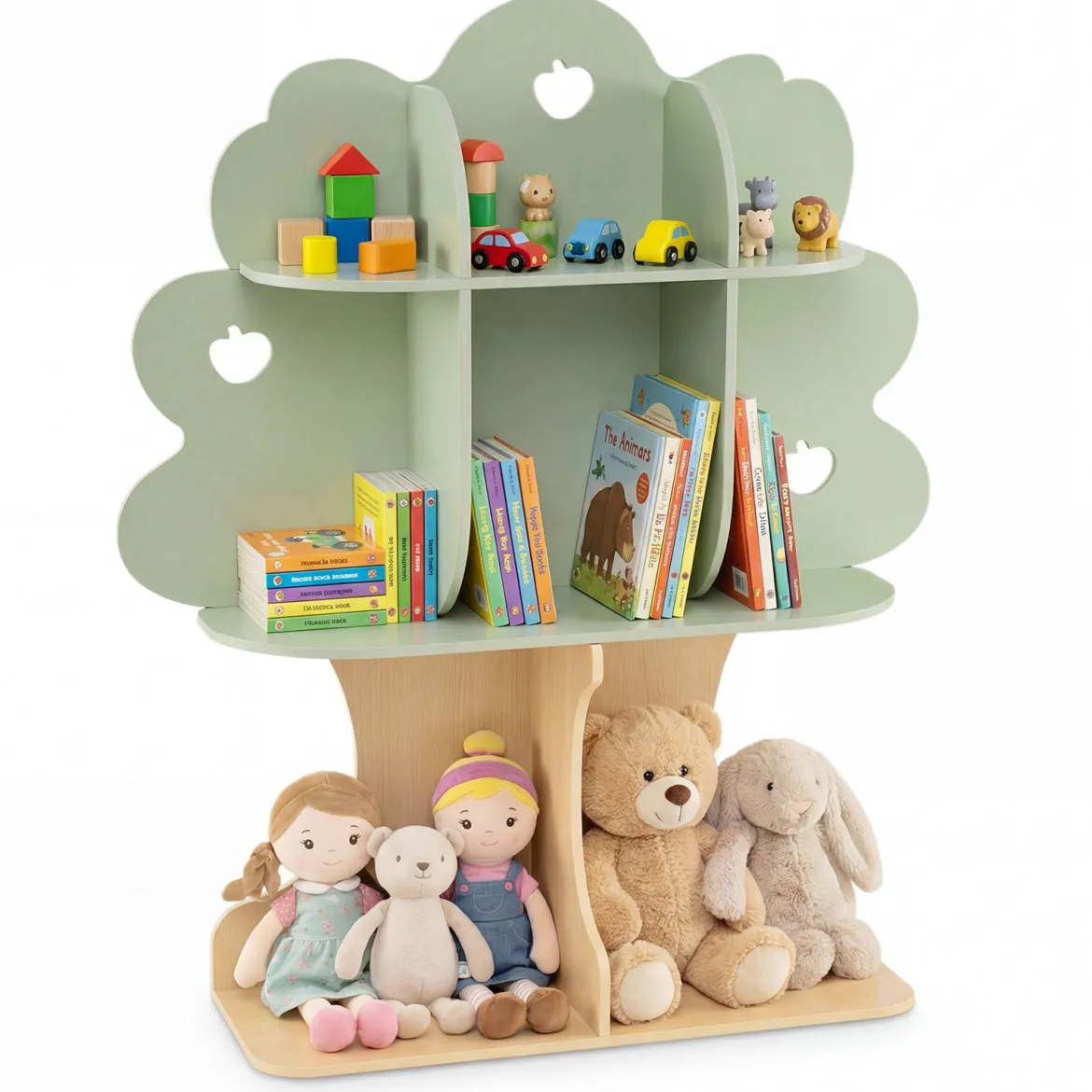Bücherregal Kinder Kinderregal mit 8 Offenen Fächern Spielzeugregal in Baumform mit Apfelmotiv