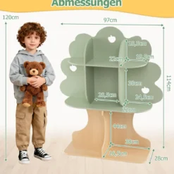 Bücherregal Kinder Kinderregal mit 8 Offenen Fächern Spielzeugregal in Baumform mit Apfelmotiv