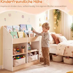 Bücherregal Kinder Kleinkind-Spielzeugregal mit 4 aufrechten Würfeln & 4 Aufbewahrungsfächern Weiß
