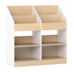 Bücherregal Kinder Kleinkind-Spielzeugregal mit 4 aufrechten Würfeln & 4 Aufbewahrungsfächern Weiß