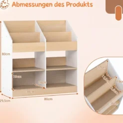 Bücherregal Kinder Kleinkind-Spielzeugregal mit 4 aufrechten Würfeln & 4 Aufbewahrungsfächern Weiß