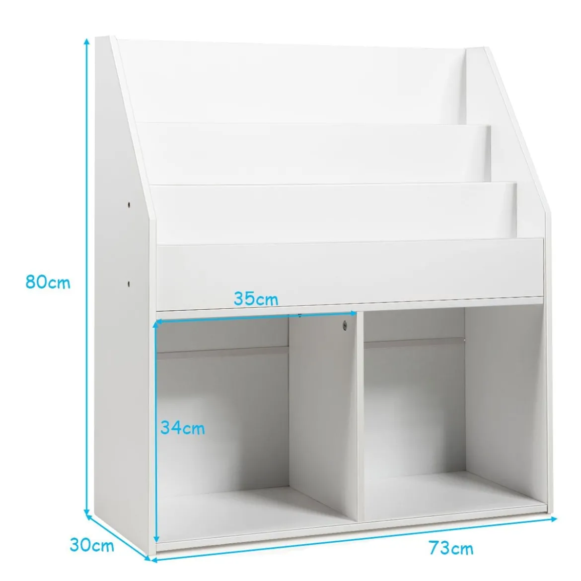 Bücherregal Kinderregal Spielzeugkiste mit 3 Fächern Weiß Holz 73 x 30 x 80 cm