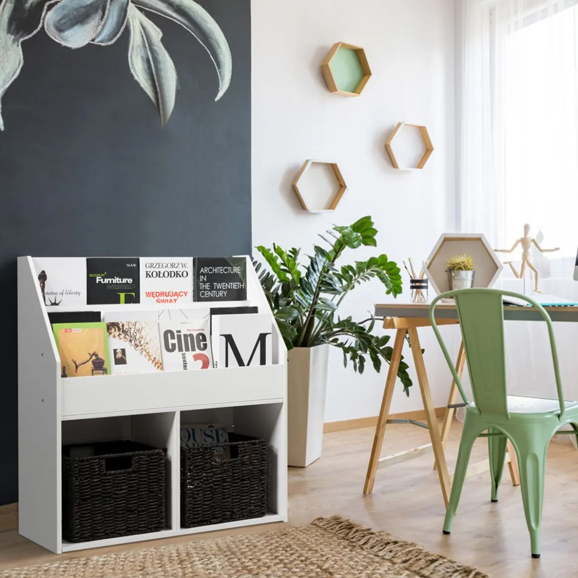 Bücherregal Kinderregal Spielzeugkiste mit 3 Fächern Weiß Holz 73 x 30 x 80 cm