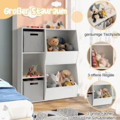 Bücherregal Kinder 3-stöckiges Kinderregal mit 2 Boxen & 5 Fächern 77 x 29 x 94 cm Weiß+Grau
