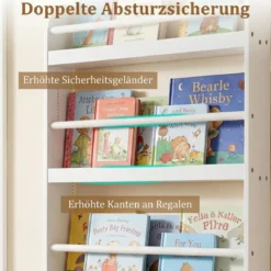 Bücherregal Kinder Wandregal mit 4 Ablagen Platzsparendes Hängeregal für Bücher und Spielzeug Weiß/Rosa