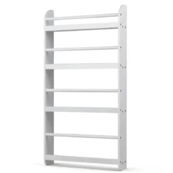Bücherregal Kinder Wandregal mit 4 Ablagen Platzsparendes Hängeregal für Bücher und Spielzeug Weiß/Rosa