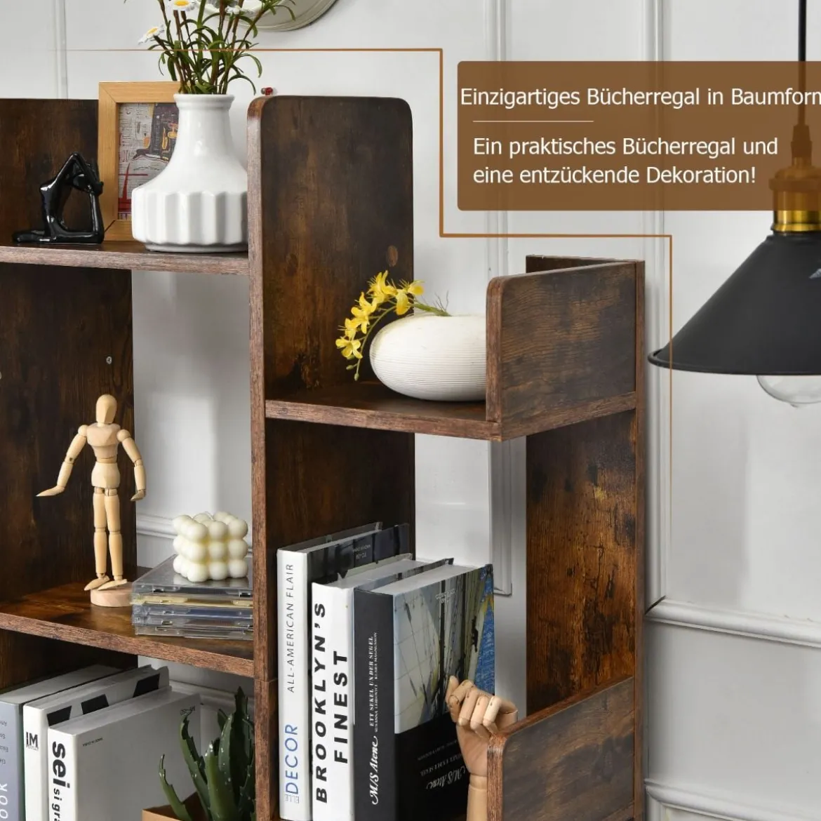 Bücherregal mit 13 Ablagen Standregal Ecke Büroregal freistehend Aktenregal 86 x 23,5 x 140,5 cm Rustikales Braun