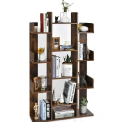 Bücherregal mit 13 Ablagen Standregal Ecke Büroregal freistehend Aktenregal 86 x 23,5 x 140,5 cm Rustikales Braun
