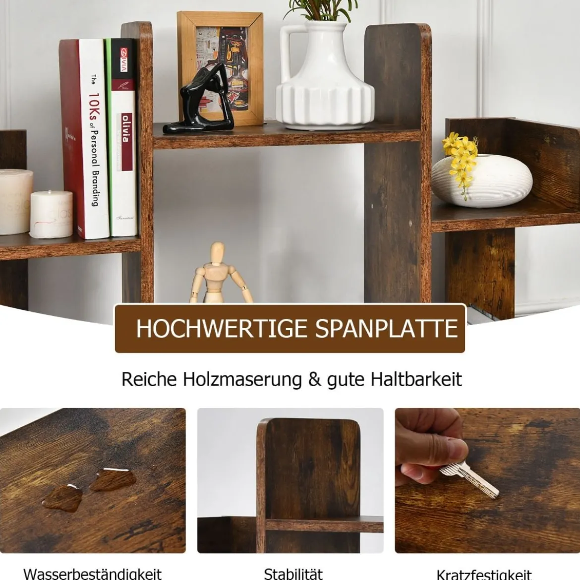 Bücherregal mit 13 Ablagen Standregal Ecke Büroregal freistehend Aktenregal 86 x 23,5 x 140,5 cm Rustikales Braun