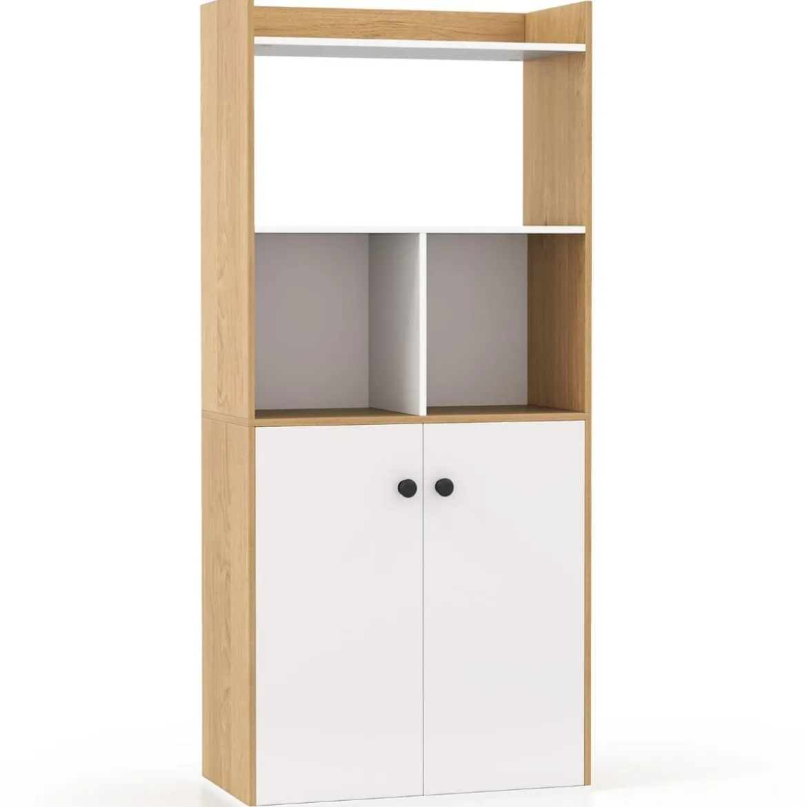 Bücherregal mit Doppeltürschrank 3-stöckiges Standregal mit Offenen Fächern 60 x 30 x 133 cm