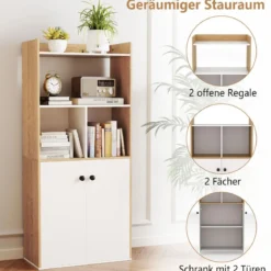 Bücherregal mit Doppeltürschrank 3-stöckiges Standregal mit Offenen Fächern 60 x 30 x 133 cm