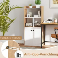 Bücherregal mit Doppeltürschrank 3-stöckiges Standregal mit Offenen Fächern 60 x 30 x 133 cm