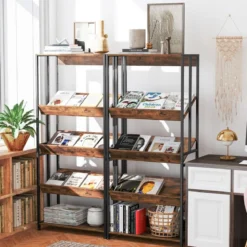 Bücherregal mit 5 Ebenen im Industriellen Stil Lagerregale Etagerenregal Standregal Braun