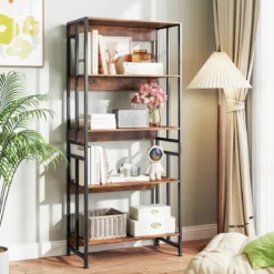 Bücherregal mit 5 Ebenen im Industriellen Stil Lagerregale Etagerenregal Standregal Braun