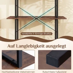 Bücherregal mit 3 Ebenen Industrielles Aufbewahrungsregal mit 3 Offenen Regalen & Stabilem Metallrahmen