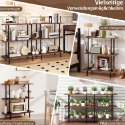 Bücherregal mit 3 Ebenen Industrielles Aufbewahrungsregal mit 3 Offenen Regalen & Stabilem Metallrahmen