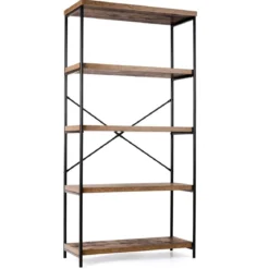 Bücherregal mit 5 Ebenen & Metallrahmen & Industrie-Design Standregal Büroregal Braun