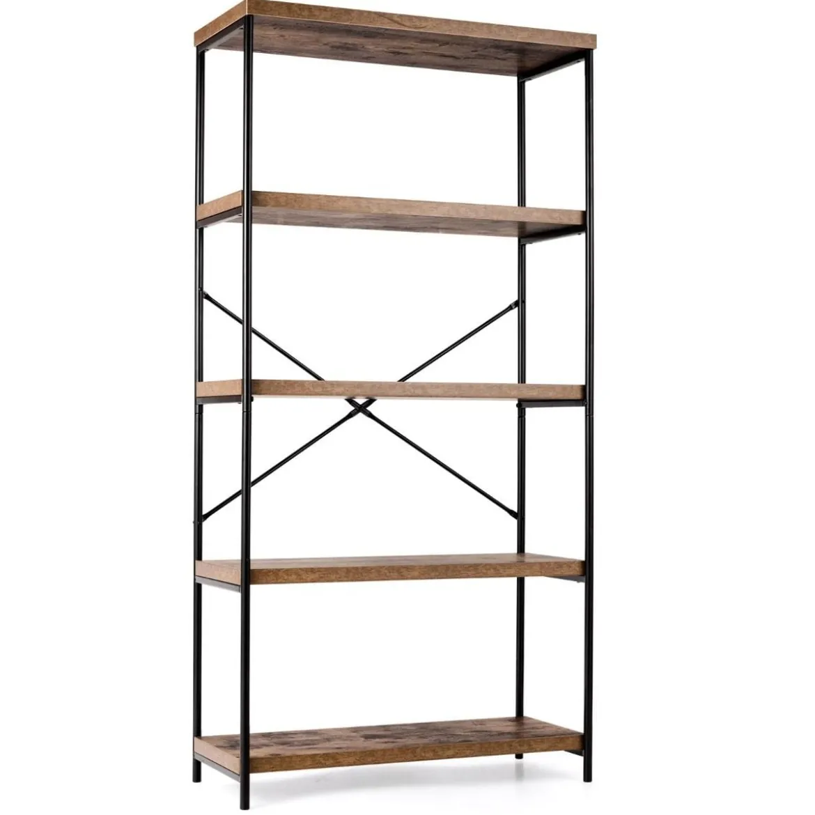 Bücherregal mit 5 Ebenen & Metallrahmen & Industrie-Design Standregal Büroregal Braun