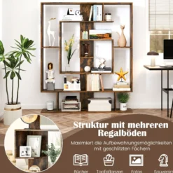 Bücherregal mit 7 Ebenen Raumteiler Regal Geometrisches Standregal Büroregal Ablageregal