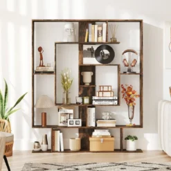 Bücherregal mit 7 Ebenen Raumteiler Regal Geometrisches Standregal Büroregal Ablageregal