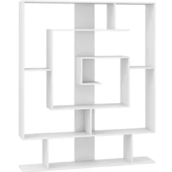 Bücherregal mit 7 Ebenen Raumteiler Regal Geometrisches Standregal Büroregal Ablageregal