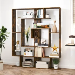 Bücherregal mit 7 Ebenen Raumteiler Regal Geometrisches Standregal Büroregal Ablageregal