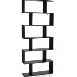 Bücherregal mit 6 Ebenen S-Form Standregal Freistehender Raumteiler Büroregal 80 x 23 x 192 cm