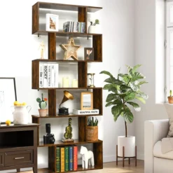 Bücherregal mit 6 Ebenen S-Form Standregal Freistehender Raumteiler Büroregal 80 x 23 x 192 cm