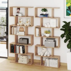 Bücherregal mit 6 Ebenen S-Form Standregal Freistehender Raumteiler Büroregal 80 x 23 x 192 cm