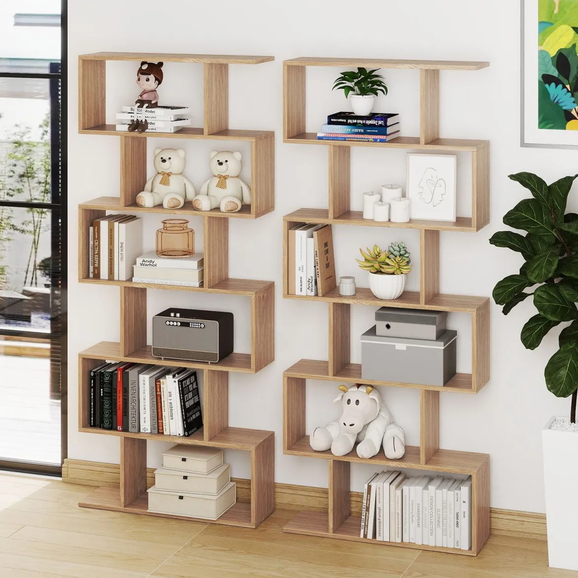 Bücherregal mit 6 Ebenen S-Form Standregal Freistehender Raumteiler Büroregal 80 x 23 x 192 cm