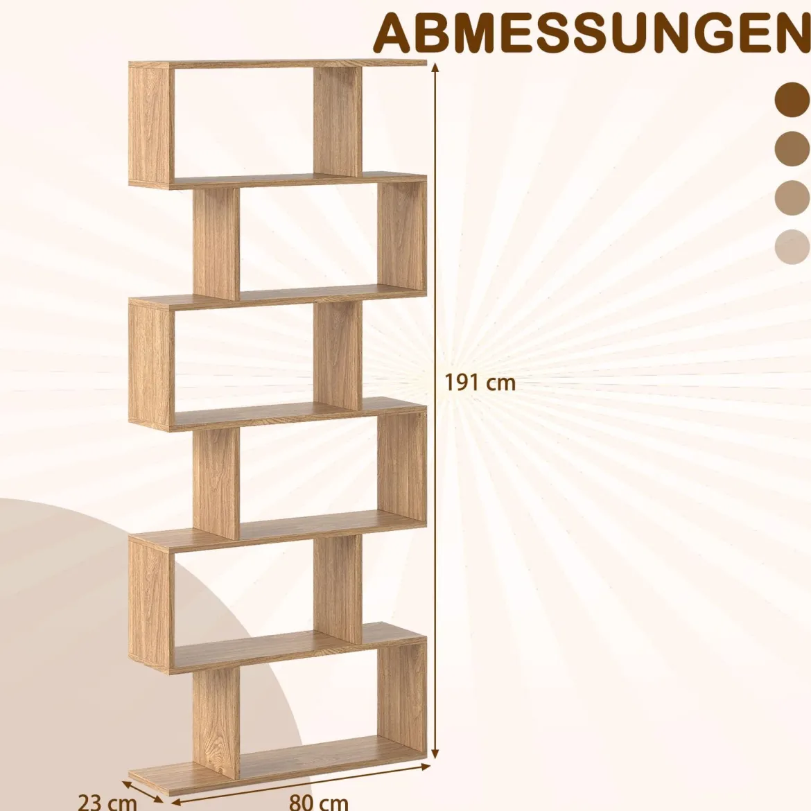 Bücherregal mit 6 Ebenen S-Form Standregal Freistehender Raumteiler Büroregal 80 x 23 x 192 cm
