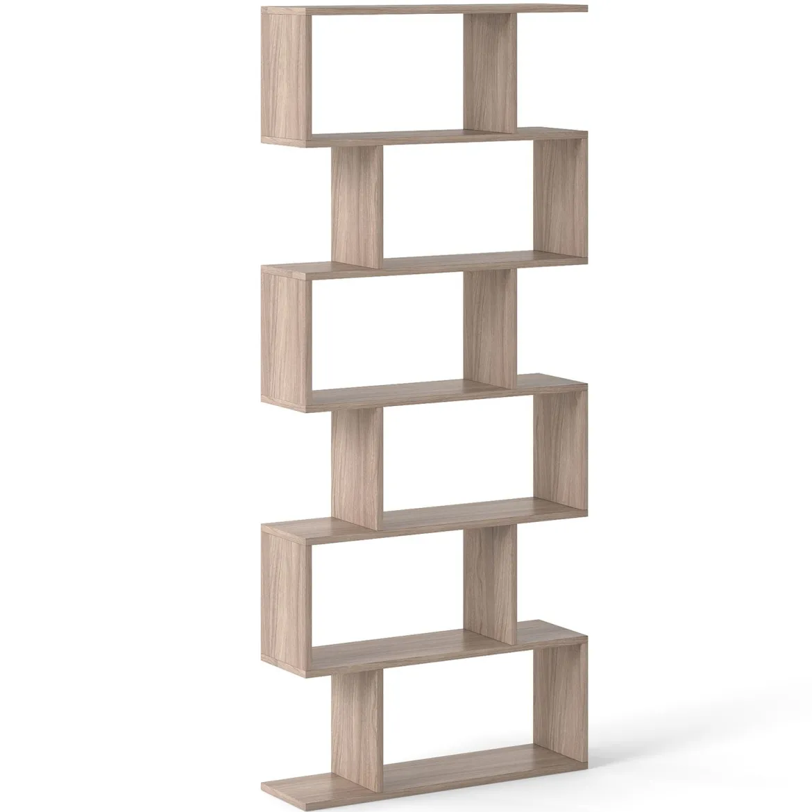 Bücherregal mit 6 Ebenen S-Form Standregal Freistehender Raumteiler Büroregal 80 x 23 x 192 cm