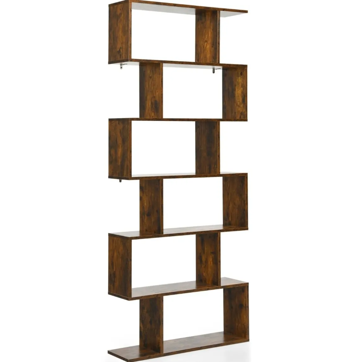 Bücherregal mit 6 Ebenen S-Form Standregal Freistehender Raumteiler Büroregal 80 x 23 x 192 cm