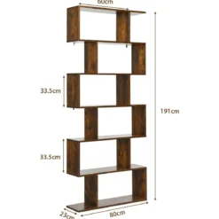 Bücherregal mit 6 Ebenen S-Form Standregal Freistehender Raumteiler Büroregal 80 x 23 x 192 cm