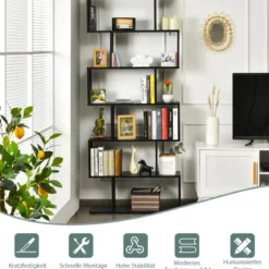 Bücherregal mit 6 Ebenen S-Form Standregal Freistehender Raumteiler Büroregal 80 x 23 x 192 cm