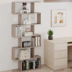 Bücherregal mit 6 Ebenen S-Form Standregal Freistehender Raumteiler Büroregal 80 x 23 x 192 cm