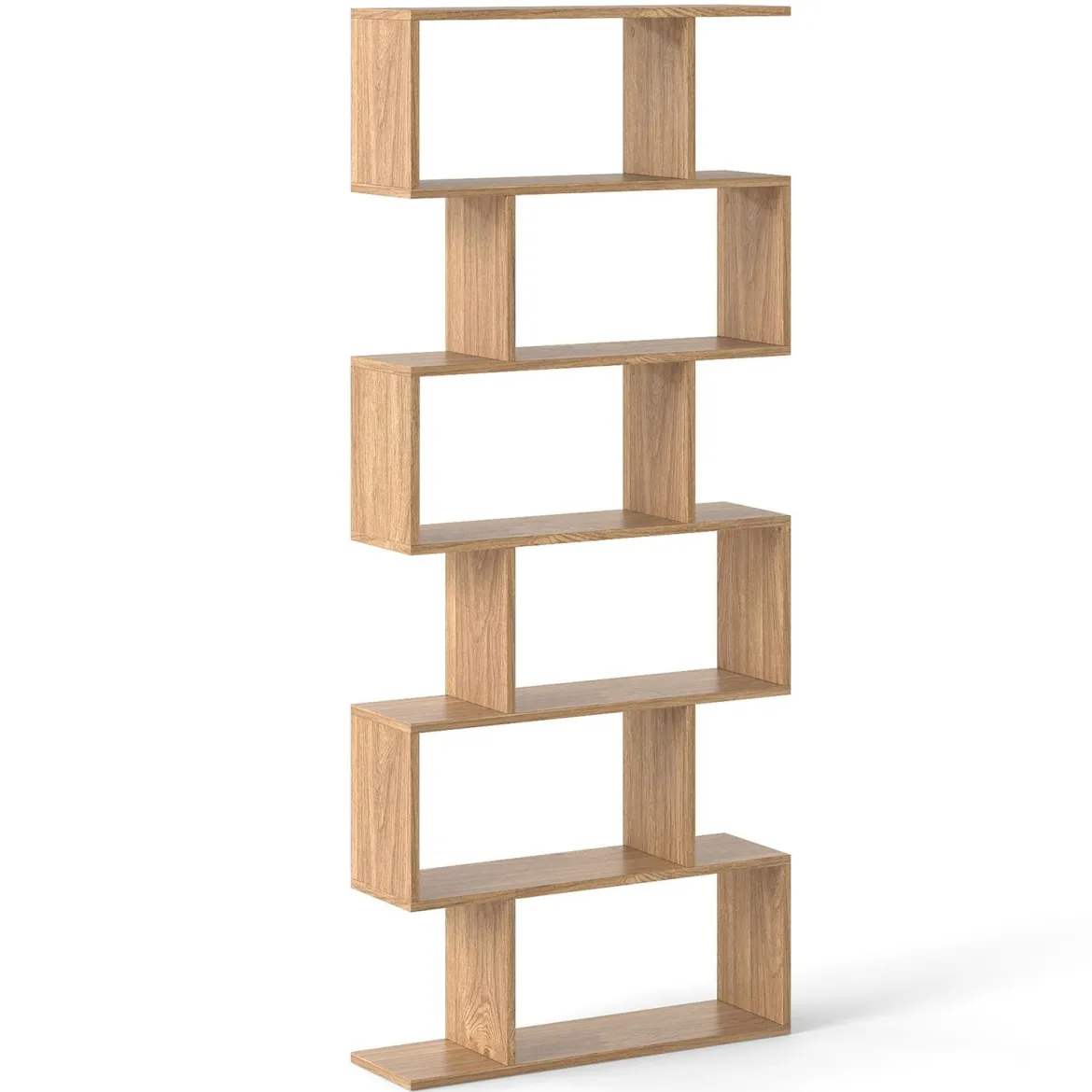 Bücherregal mit 6 Ebenen S-Form Standregal Freistehender Raumteiler Büroregal 80 x 23 x 192 cm