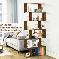 Bücherregal mit 6 Ebenen S-Form Standregal Freistehender Raumteiler Büroregal 80 x 23 x 192 cm
