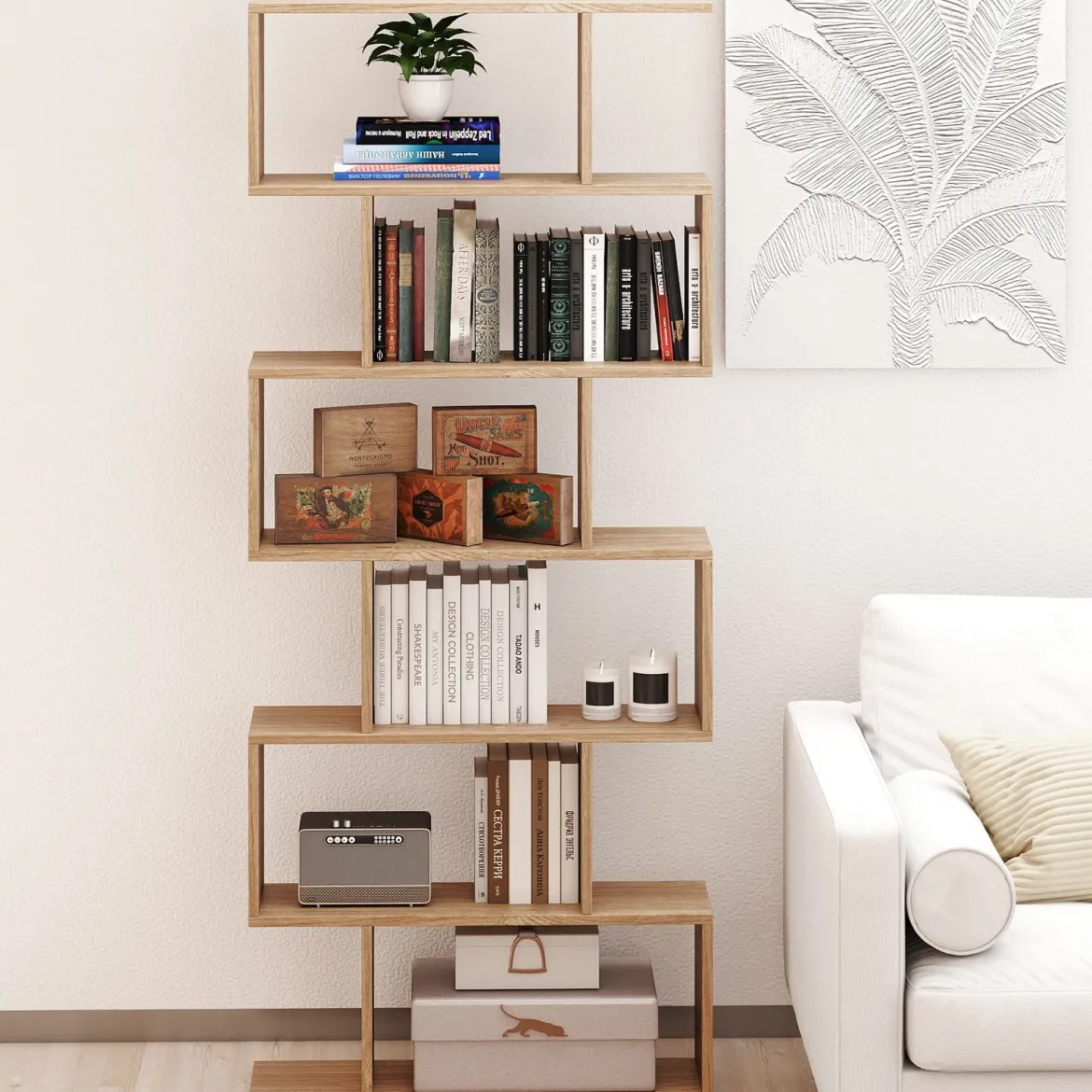 Bücherregal mit 6 Ebenen S-Form Standregal Freistehender Raumteiler Büroregal 80 x 23 x 192 cm