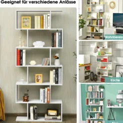 Bücherregal mit 6 Ebenen S-Form Standregal Freistehender Raumteiler Büroregal 80 x 23 x 192 cm