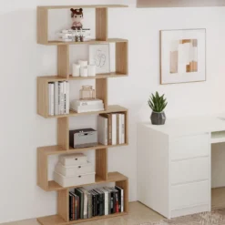 Bücherregal mit 6 Ebenen S-Form Standregal Freistehender Raumteiler Büroregal 80 x 23 x 192 cm